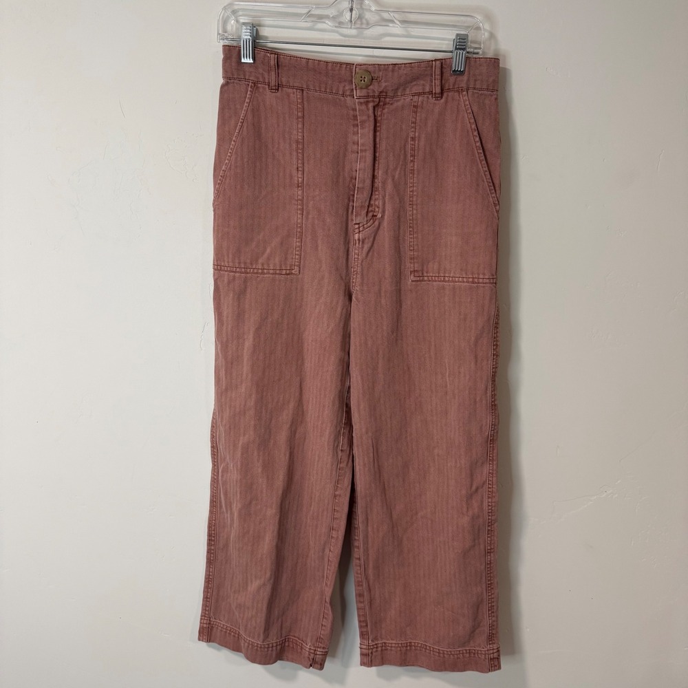 Free People Womens Wide Leg Crop Pants 6 Rose Pink Herringbone Cinch Back